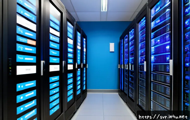 Home 11 서버 리소스 사용량 최적화 - Photorealistic modern data center operations scene, a focused IT professional monitoring a clean wal...